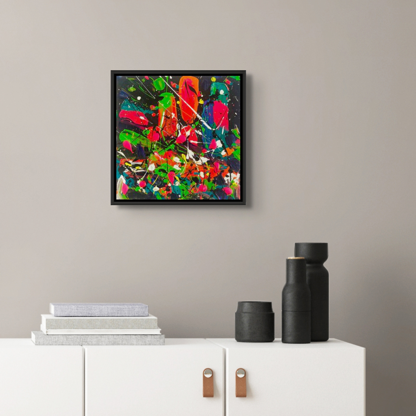 City Nights Original Abstract Expressionism Painting Black Fram