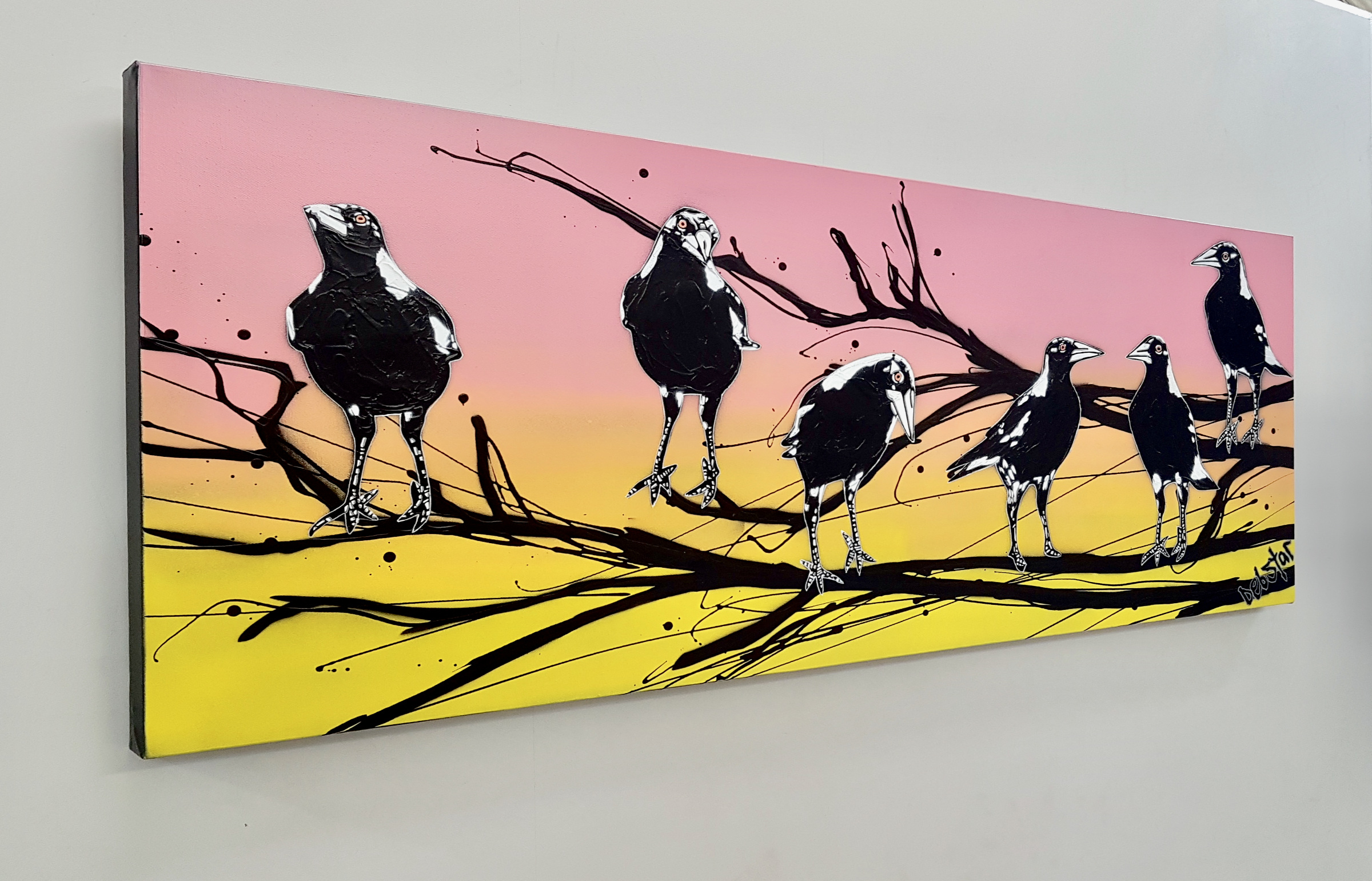 Mischief Of Magpies Sunset Pop Popart Deborah Lang Art Urban Canvas 3