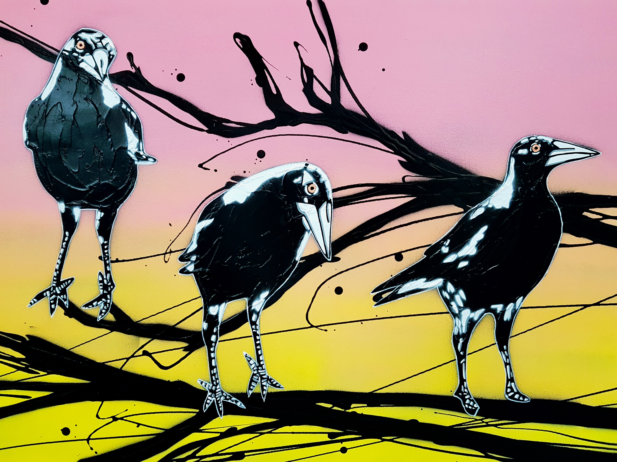 Mischief Of Magpies Sunset Pop Popart Deborah Lang Art Urban Canvas 4