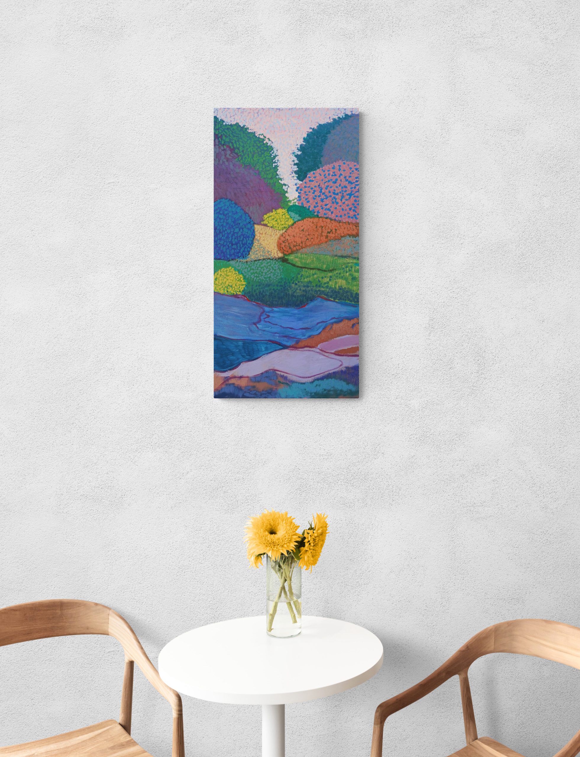 Bright Cafe Interior With Flowers On Table