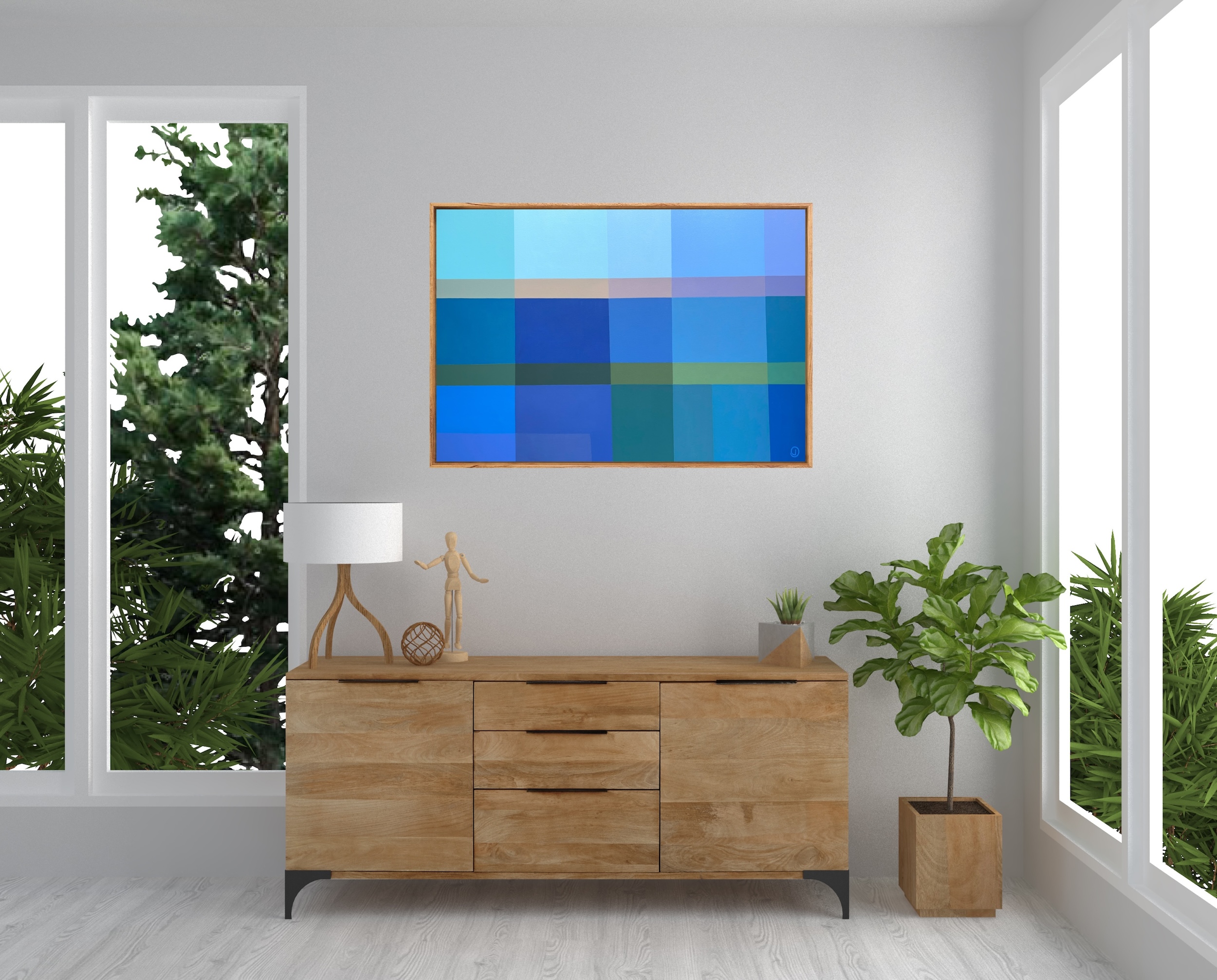Charlotte De Pace Ocean Promenade Abstract Painting Insitu Above Sideboard Art Lovers Australia