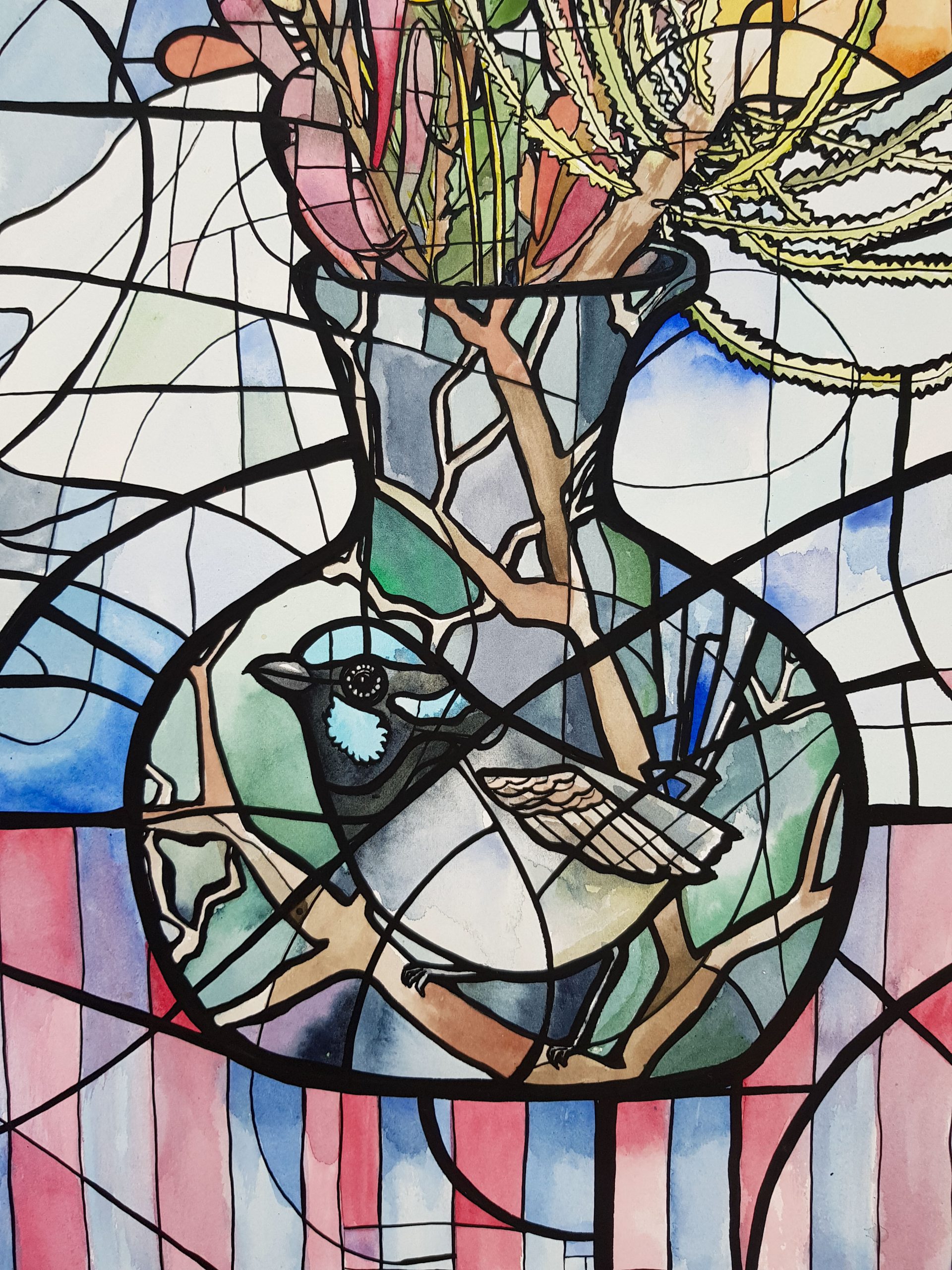 Blue Wren Jug By Nicola Cowie Ink