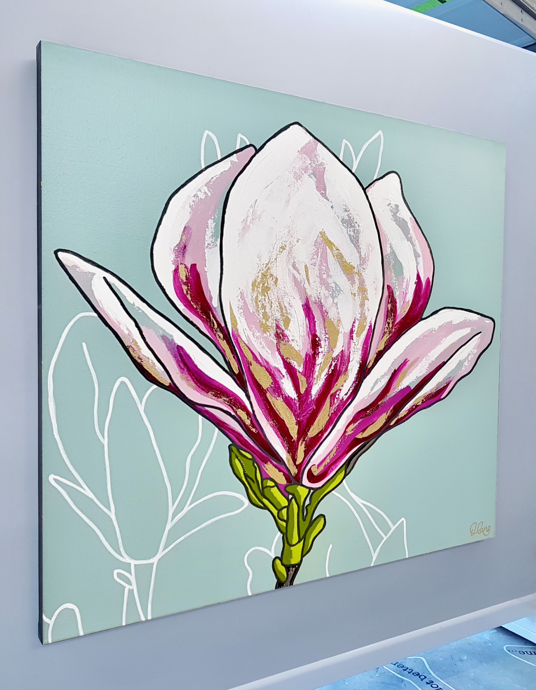 Magnolia 2 Diptych Deborah Lang Blooms Oversize Floral Botanicals Textured Wall Art Contemporary Hamptons Style 3