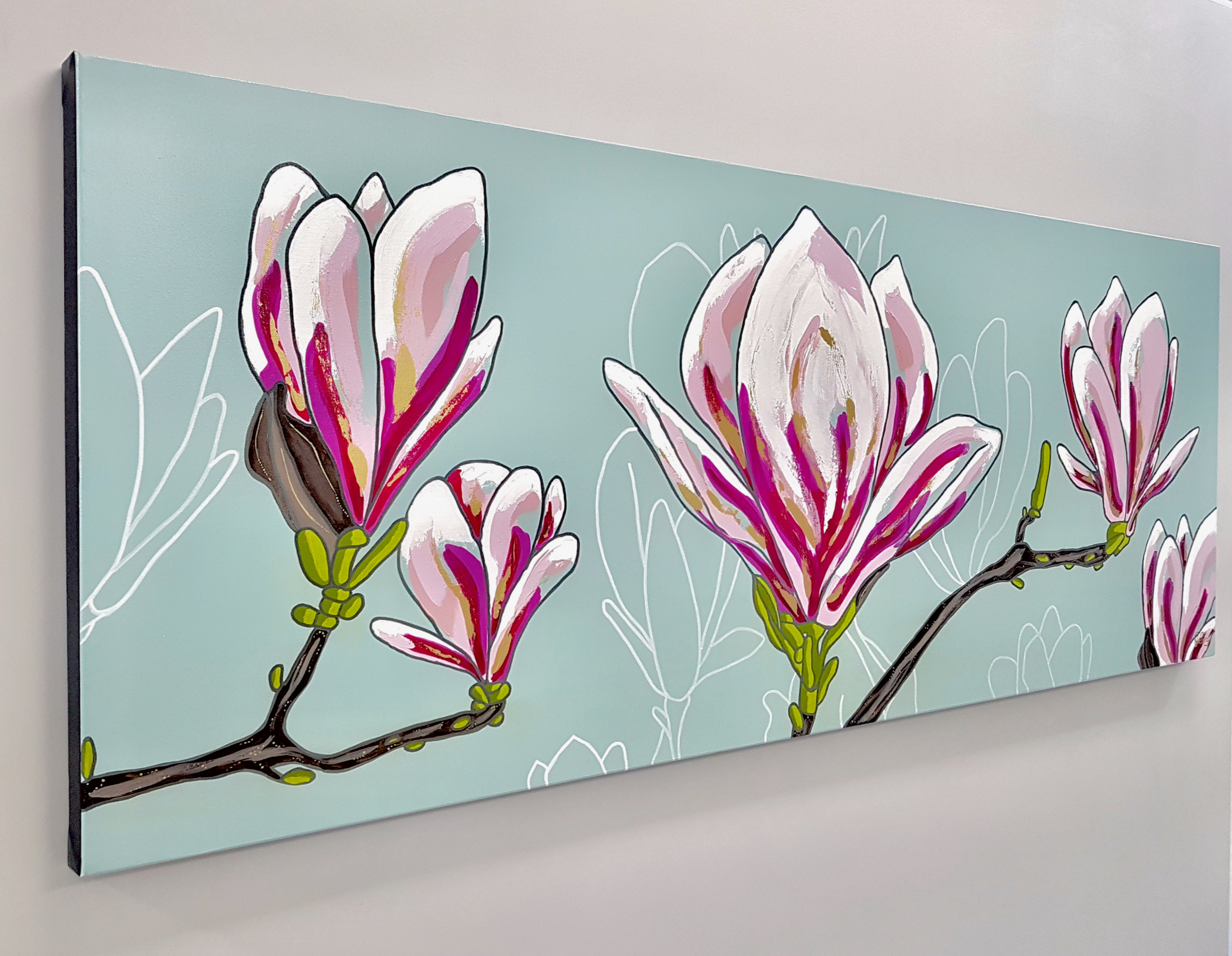 Magnolia Blooms Deborah Lang Blooms Oversize Floral Botanicals Oak Framed Canvas Textured Wall Art Contemporary Hamptons Style 2
