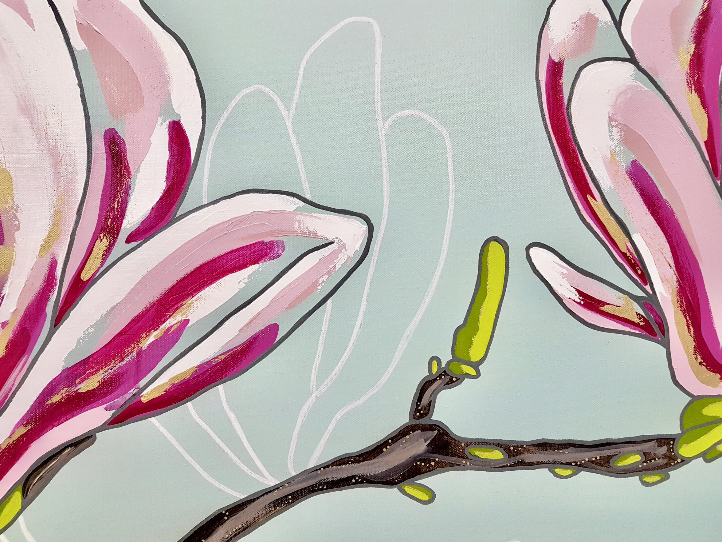 Magnolia Blooms Deborah Lang Blooms Oversize Floral Botanicals Oak Framed Canvas Textured Wall Art Contemporary Hamptons Style 3