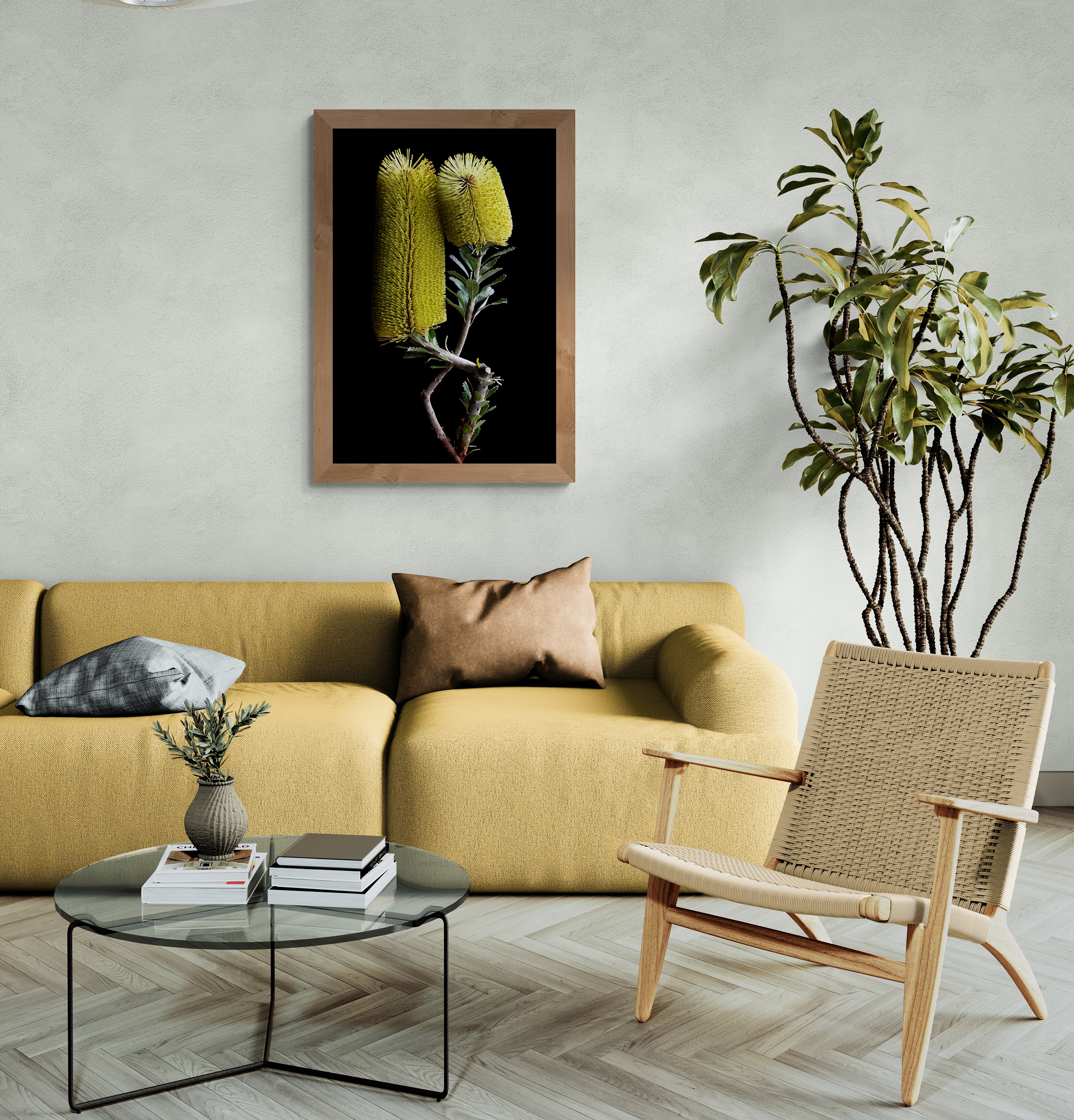 Living Room With A Tall Tropical Plant (2)