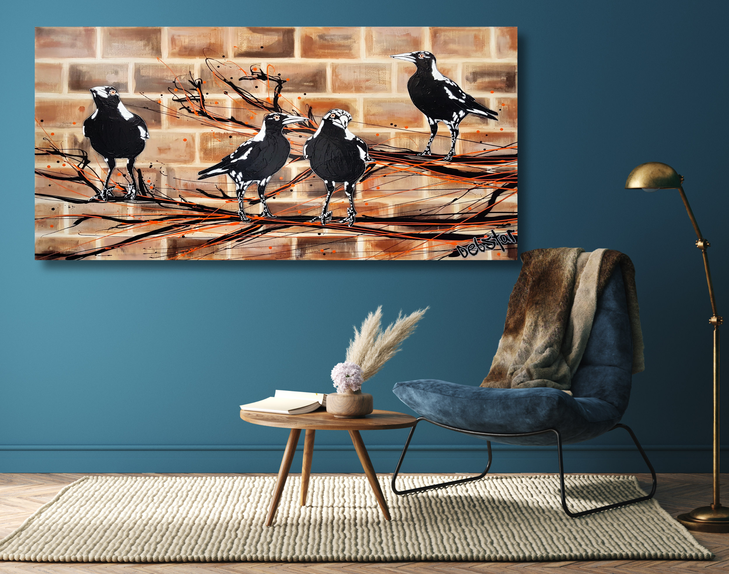 Home Interior Mock Up With Dark Green Armchair, Table And Decor In Living Room