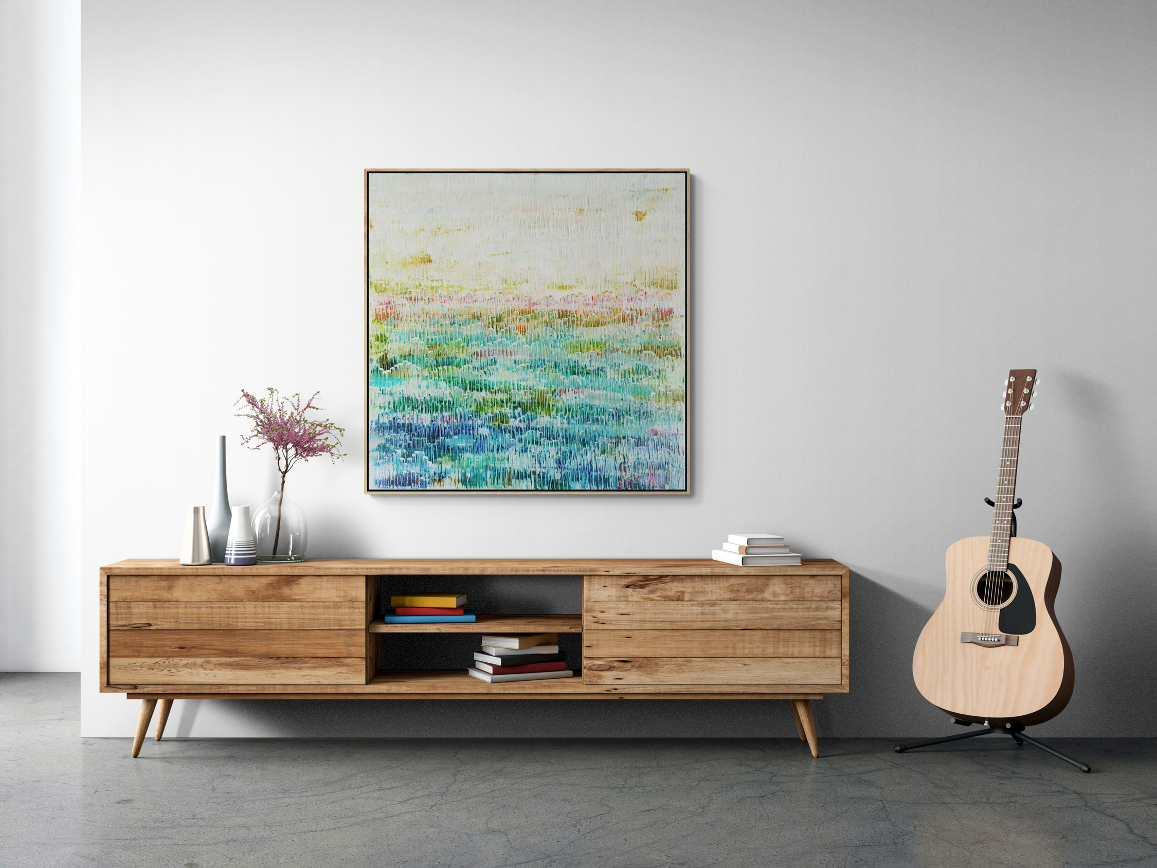 Minimal Room With Cabinet And Guitar (1)