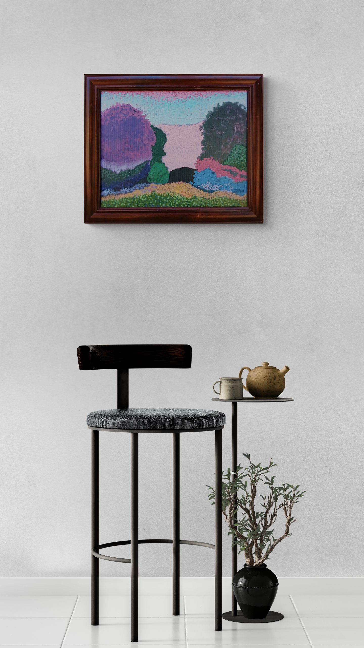 Interior With Counter Stool And Plant