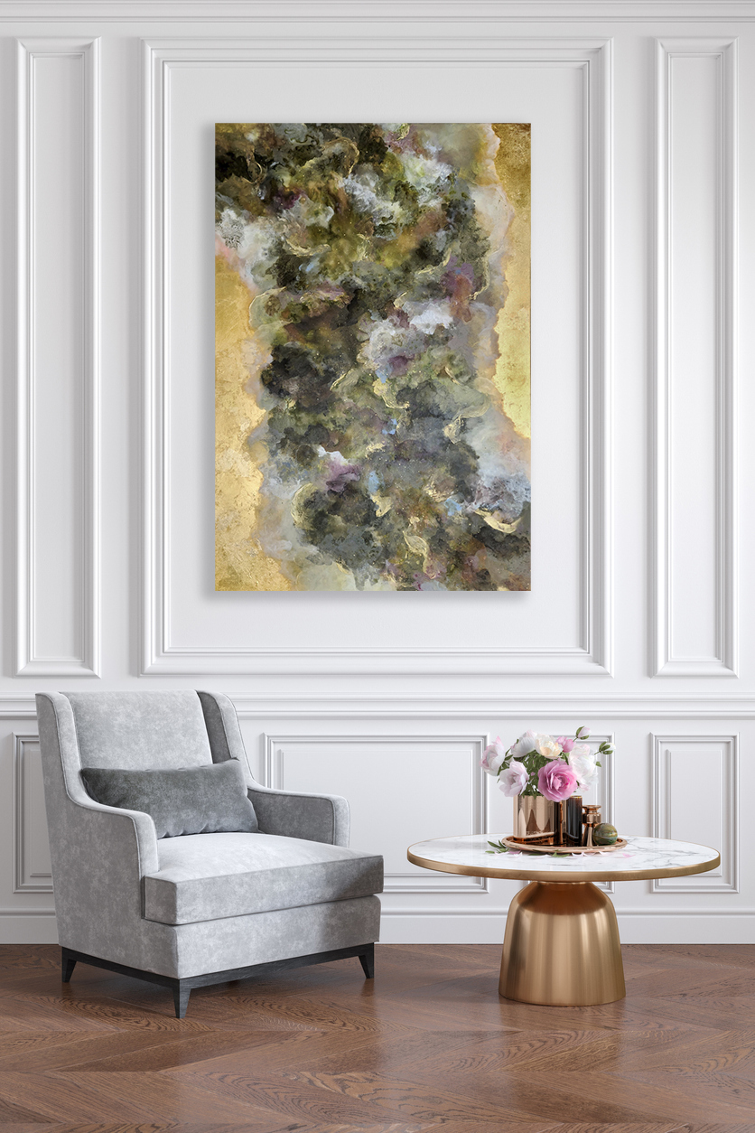 Classic White Interior With Gray Armchair, Coffee Table, Flowers And Wall Moldings. 3d Render Illustration Mockup.