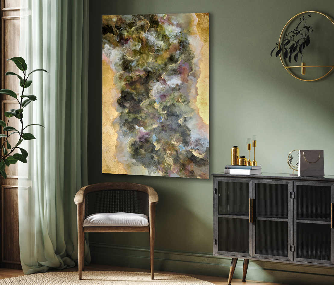 Poster Frame Mock Up In Home Interior Background With Commode, Chair And Decor In Living Room