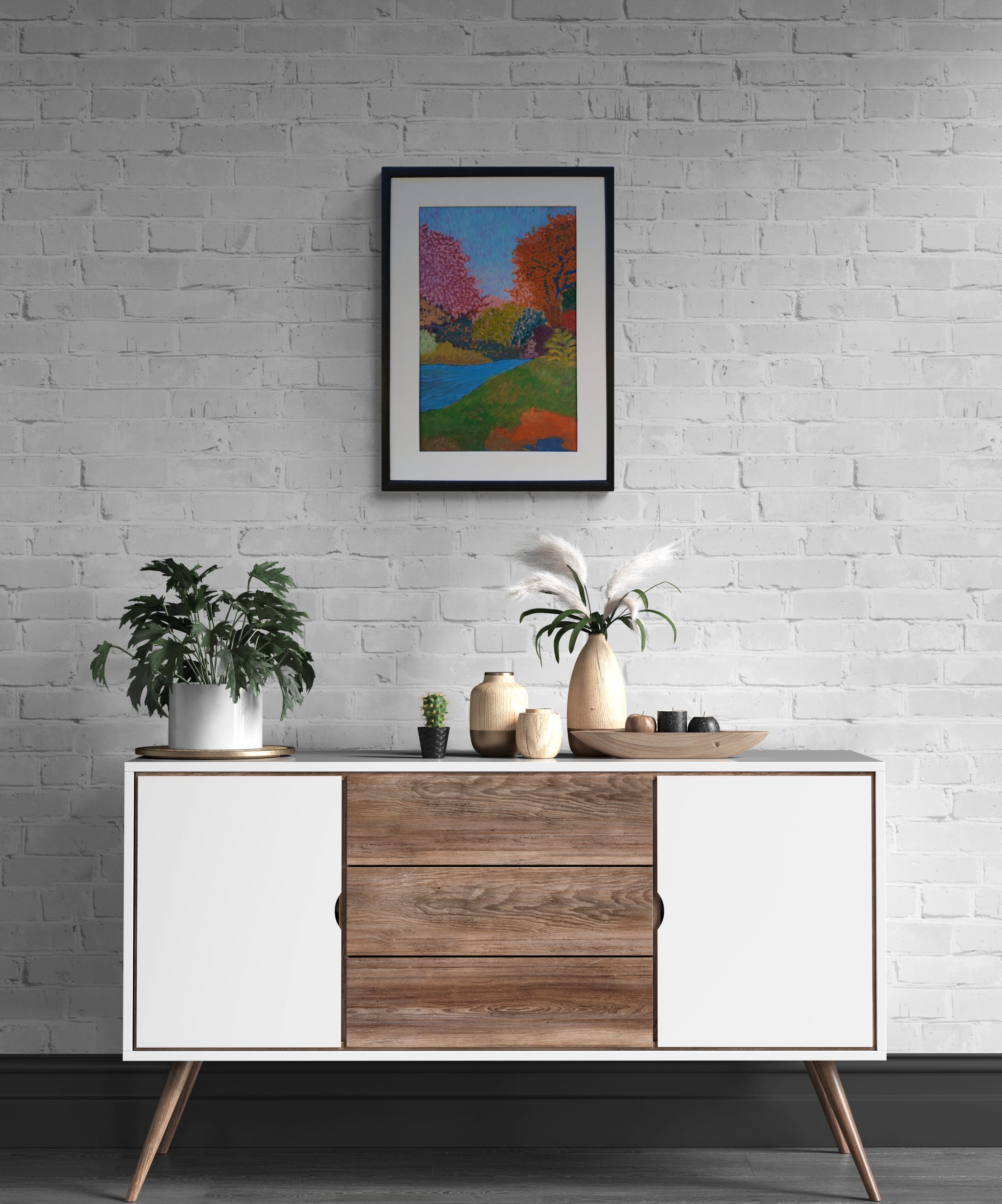 Modern Cabinet With Plants And Ornaments