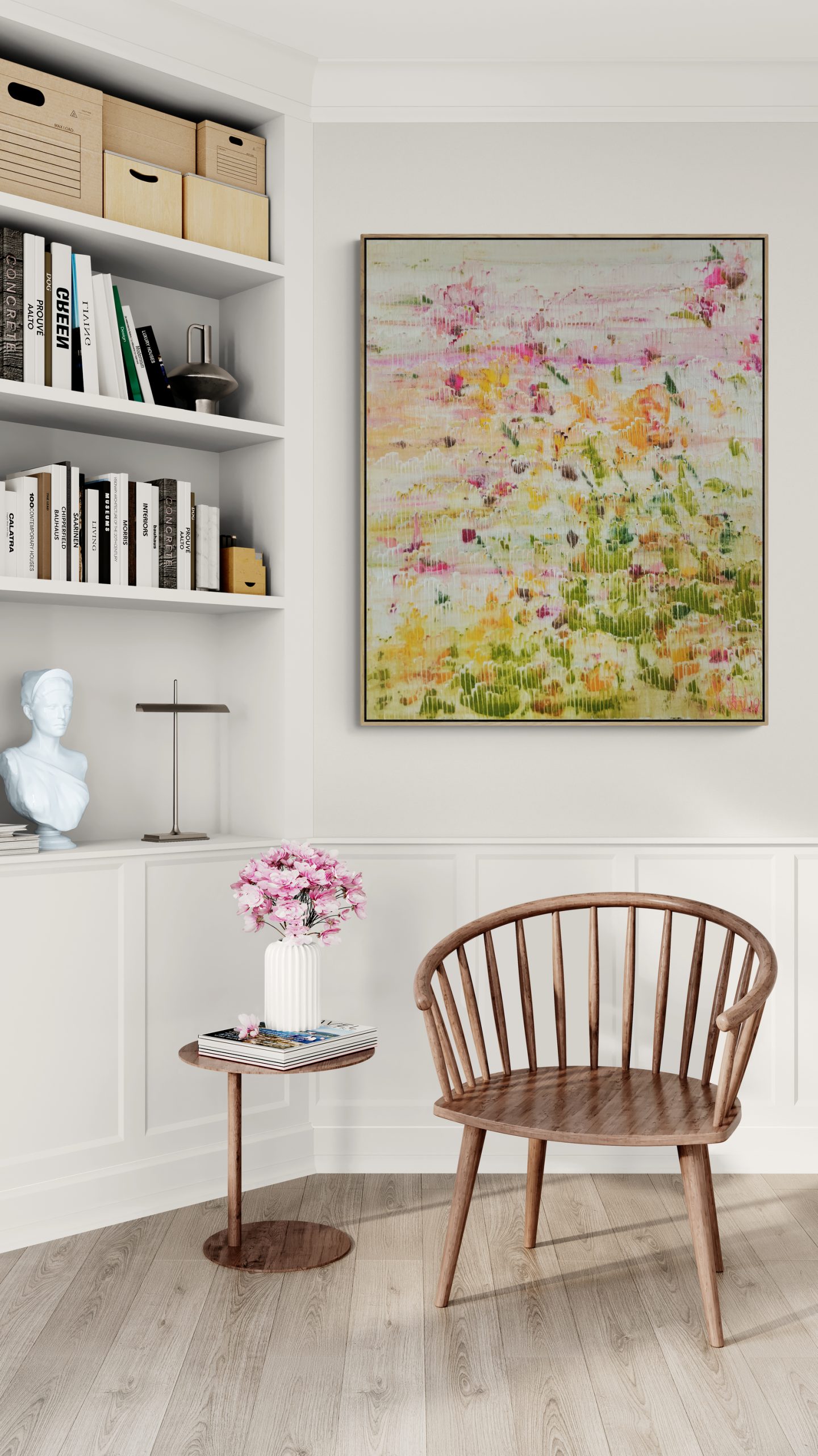 Homely Room With Bookcase And Wooden Chair (1)