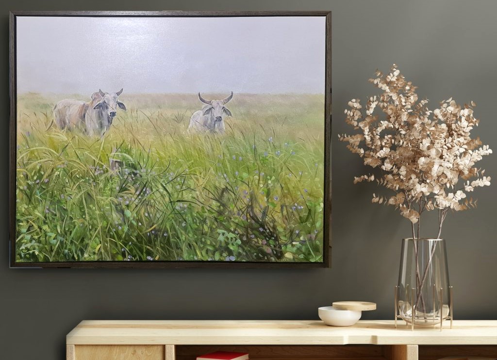 Brahmans In The Deepwater Mist Jo S Stacey Fine Art Oils In Situ With Frame 3 1024×927