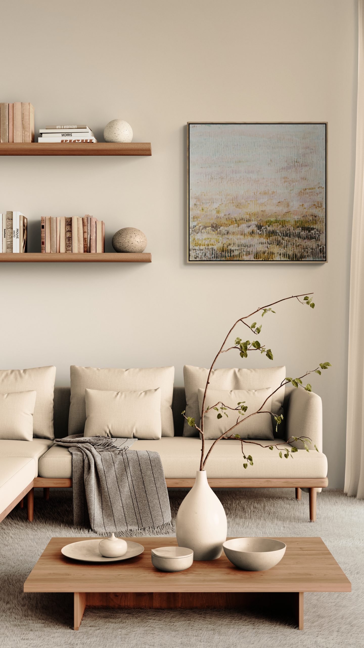 Cozy Living Room With Wall Shelving