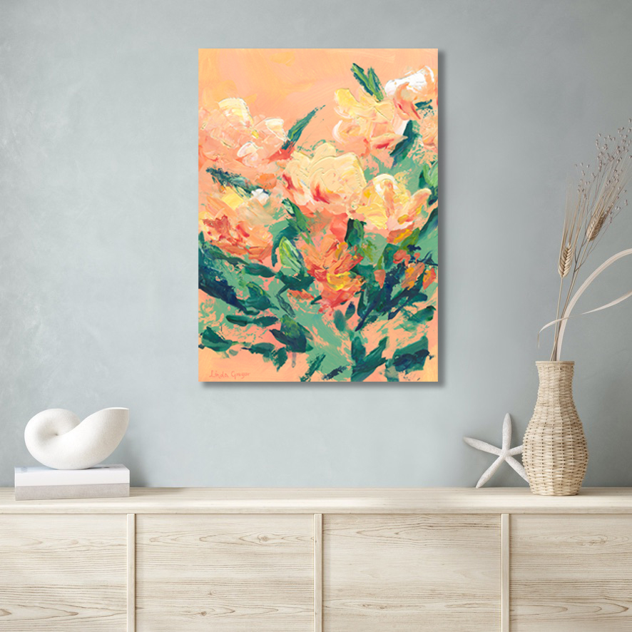 Linda Gregor Austraian Artist Canvas Peachy Blooms Interior