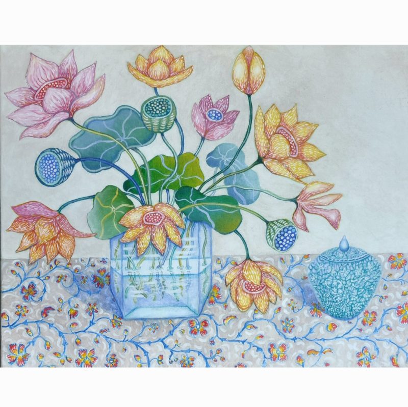 Indian Lotus with Crackle Glaze Vase