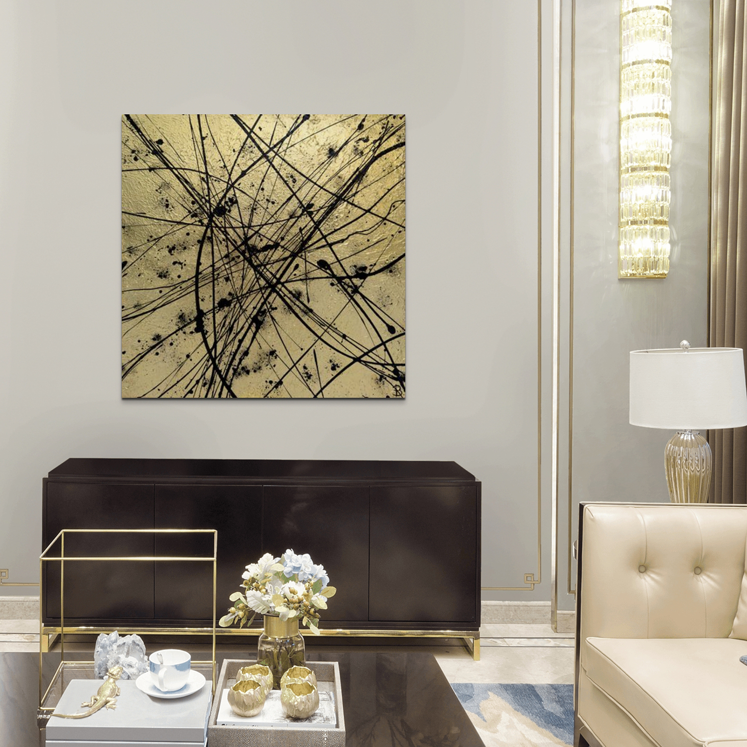 Gold Gold Leaf Abstract Art Unframed Luxury Lounge