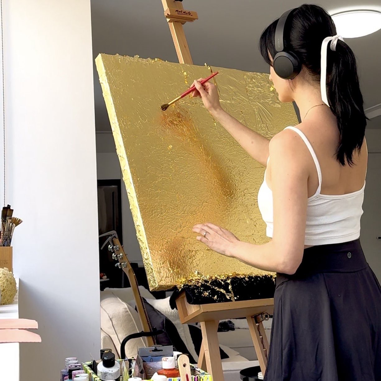 Bridget Bradley Contemporary Abstract Artist Applies Gold Leaf T