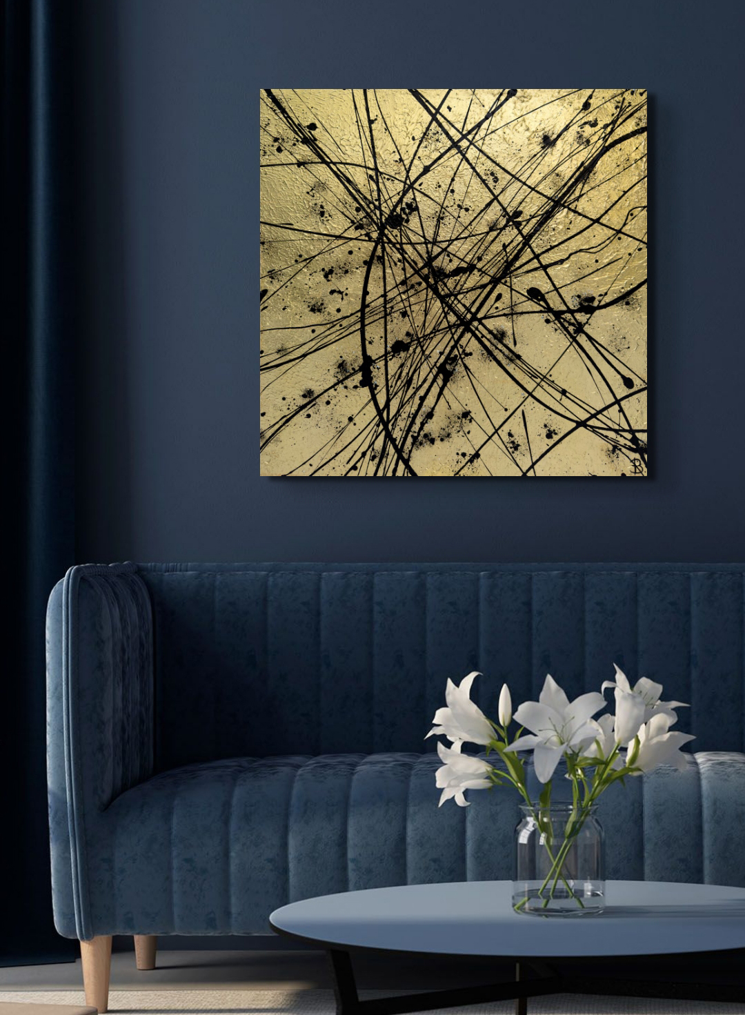 Gold Gold Leaf Abstract Textured Painting Blue Decor