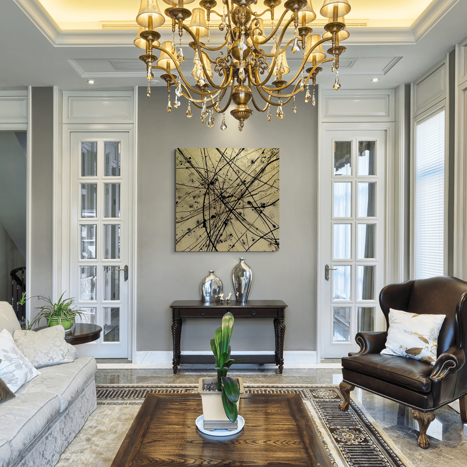 Gold Gold Leaf Abstract Textured Painting In Luxe Lounge