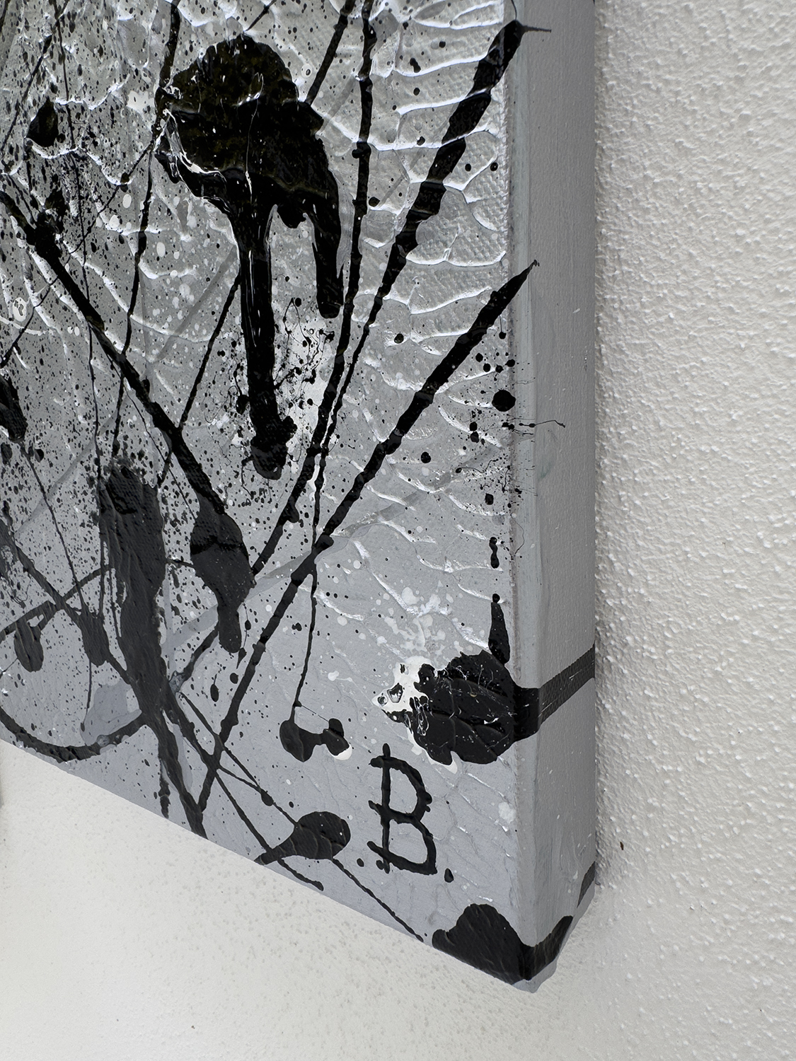 Platinum Abstract Textured Painting Left Corner With Artist Sign