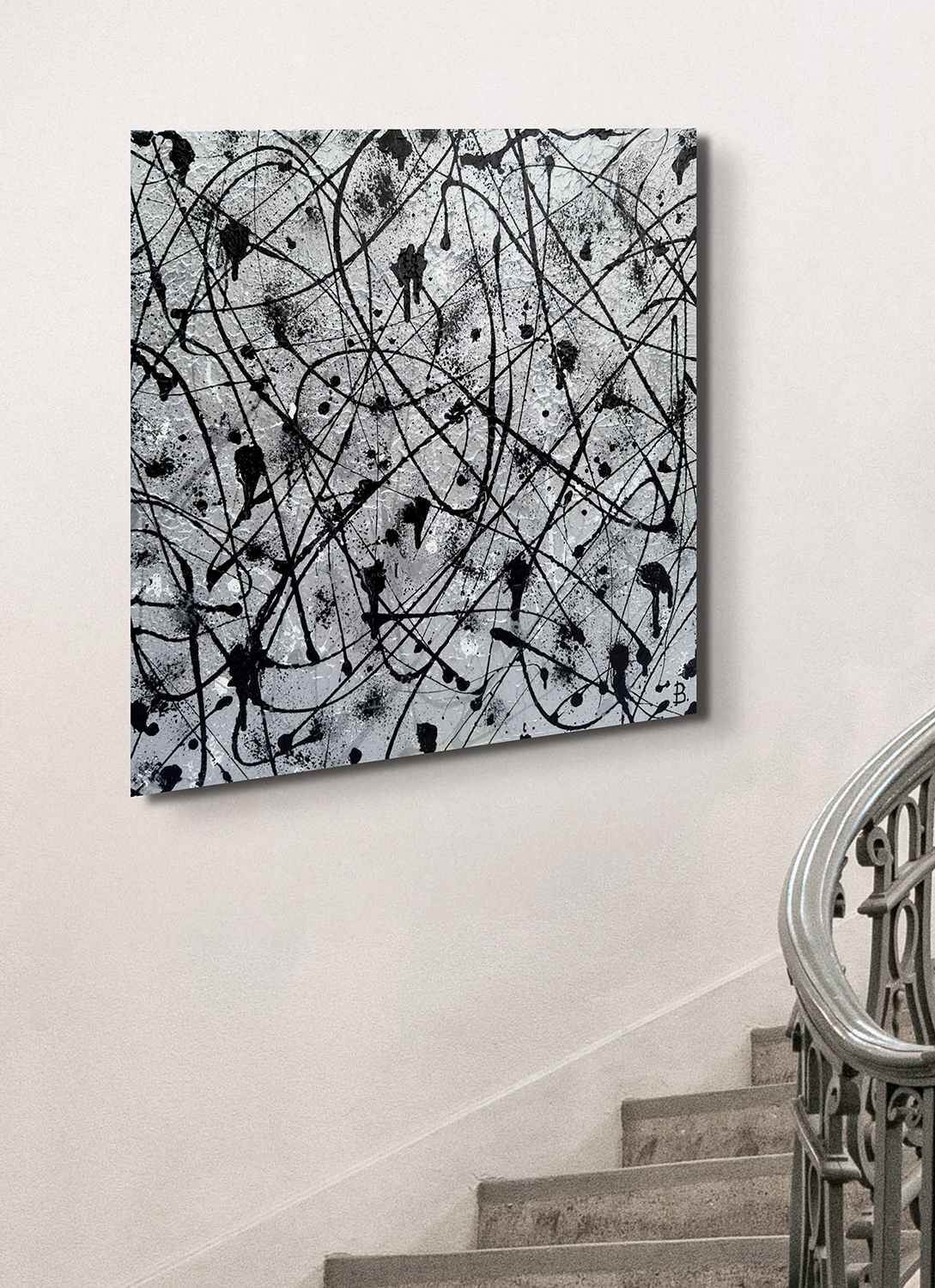 Platinum Abstract Painting By Bridget Bradley In Stairwell