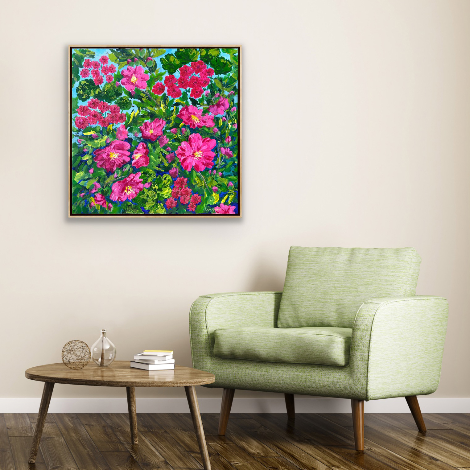 Linda Gregor Australian Artist Explosion Of Pink Interior Framed Close