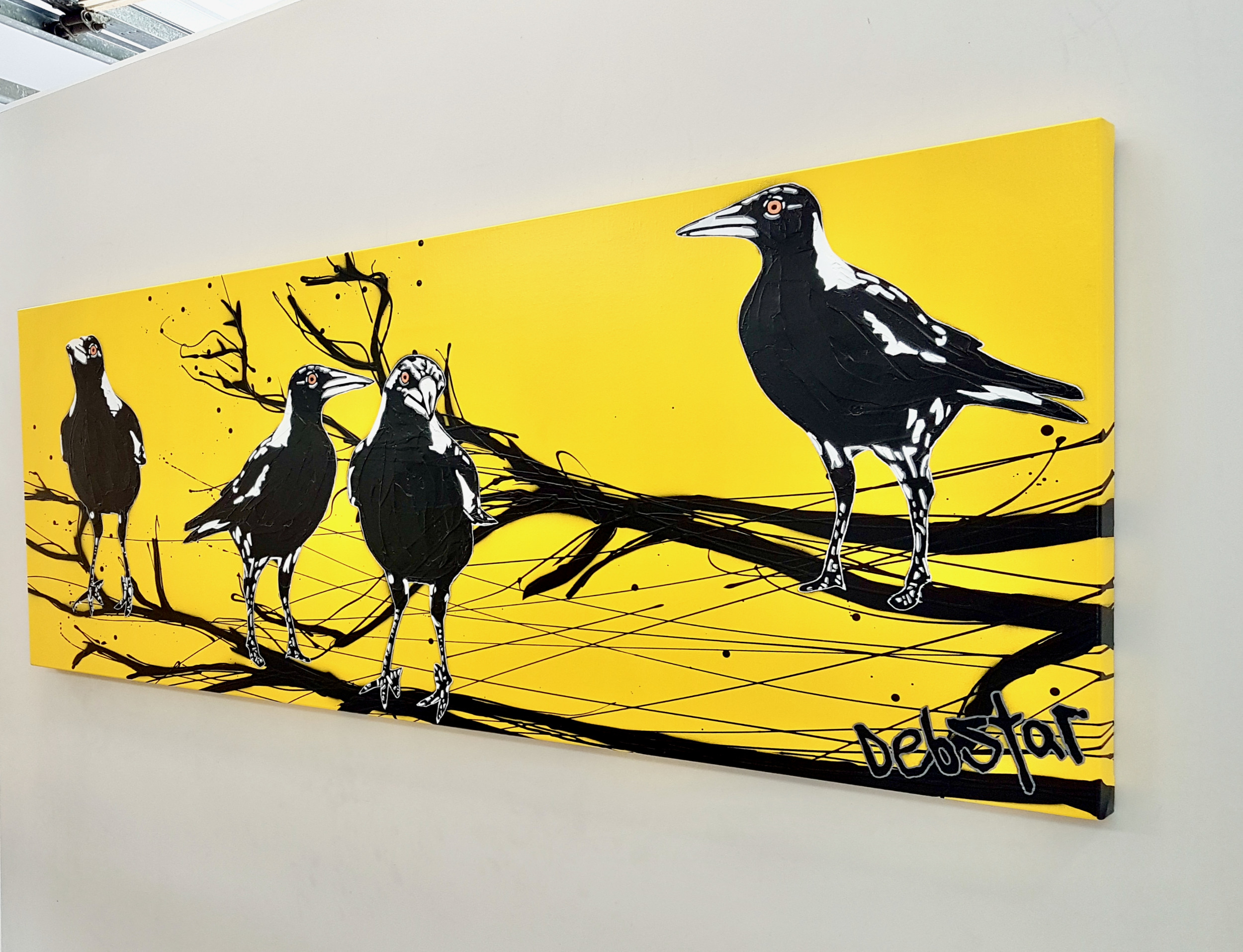 Mischievous Magpies Yellow Pop Book Pages Pop Popart Deborah Lang Art Urban Canvas 3