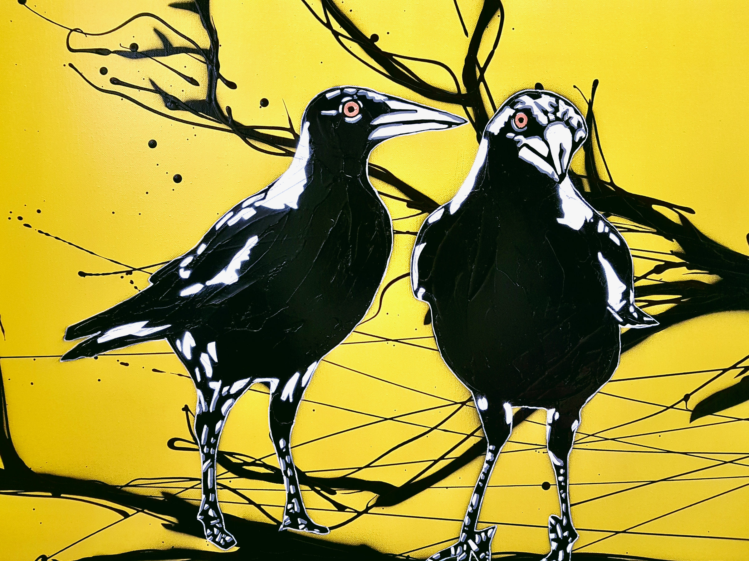 Mischievous Magpies Yellow Pop Book Pages Pop Popart Deborah Lang Art Urban Canvas 4