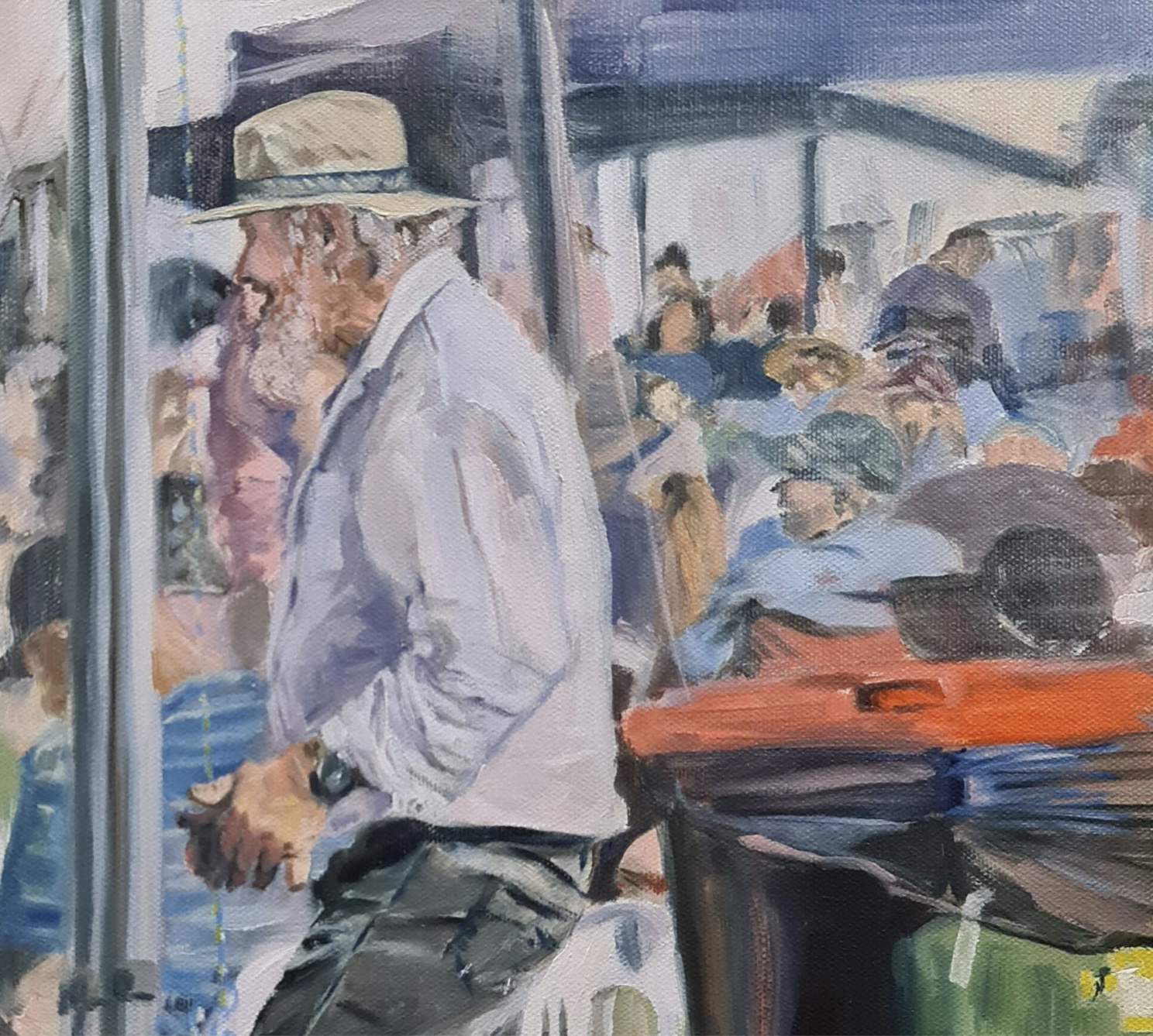 Man Dancing By Rubbish Bin Jo S. Stacey Fine Art Oils Close Up 2