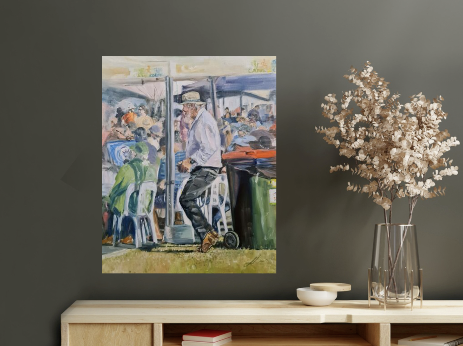 Man Dancing By Rubbish Bin Jo S. Stacey Fine Art Oils In Situ 1