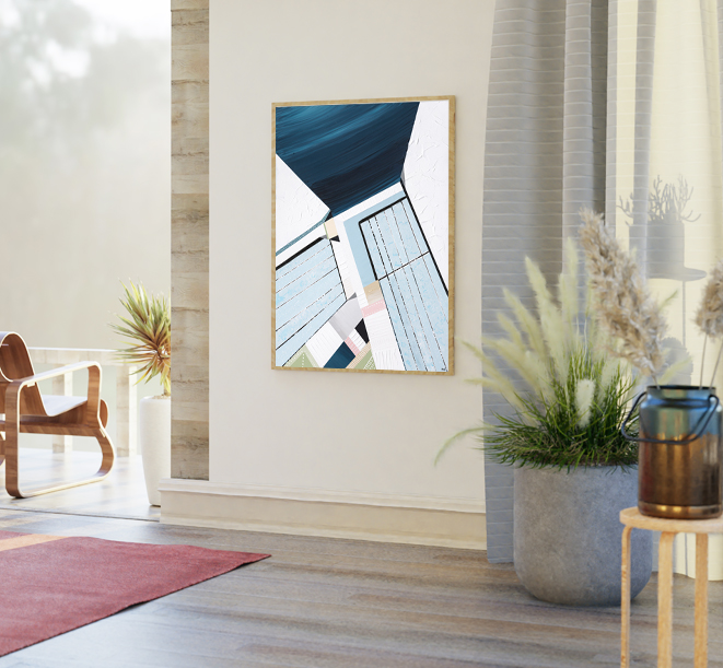 Picture Frames With Plant Pots Adorn The Living Room.