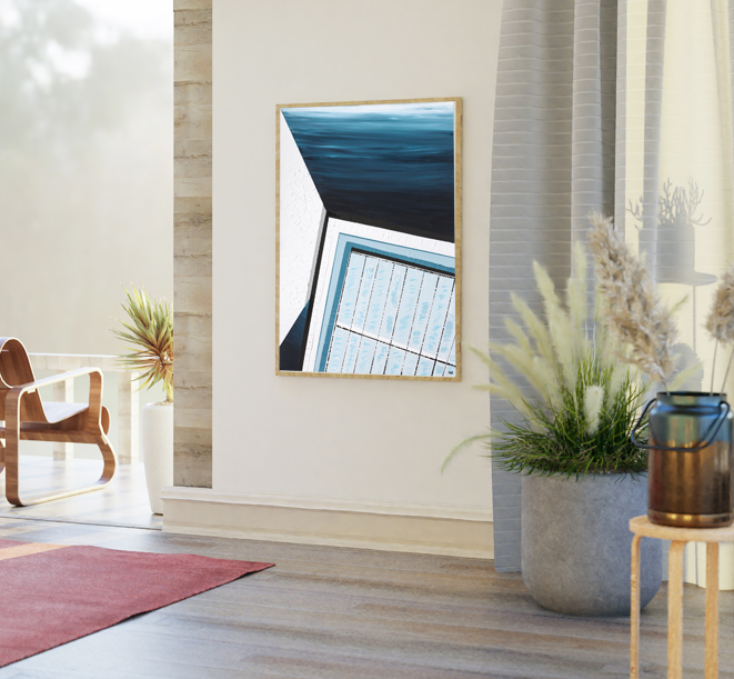 Picture Frames With Plant Pots Adorn The Living Room.