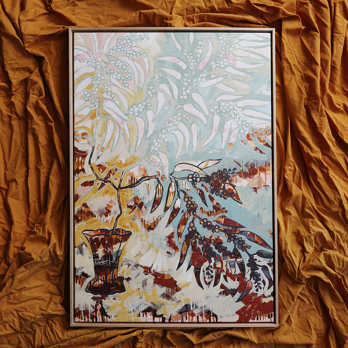 Lr 004 Golden Wattle Still I Smith & Brooks Melbourne Artist Australian Interiors Buy Art For My Living Room Abstract Plants