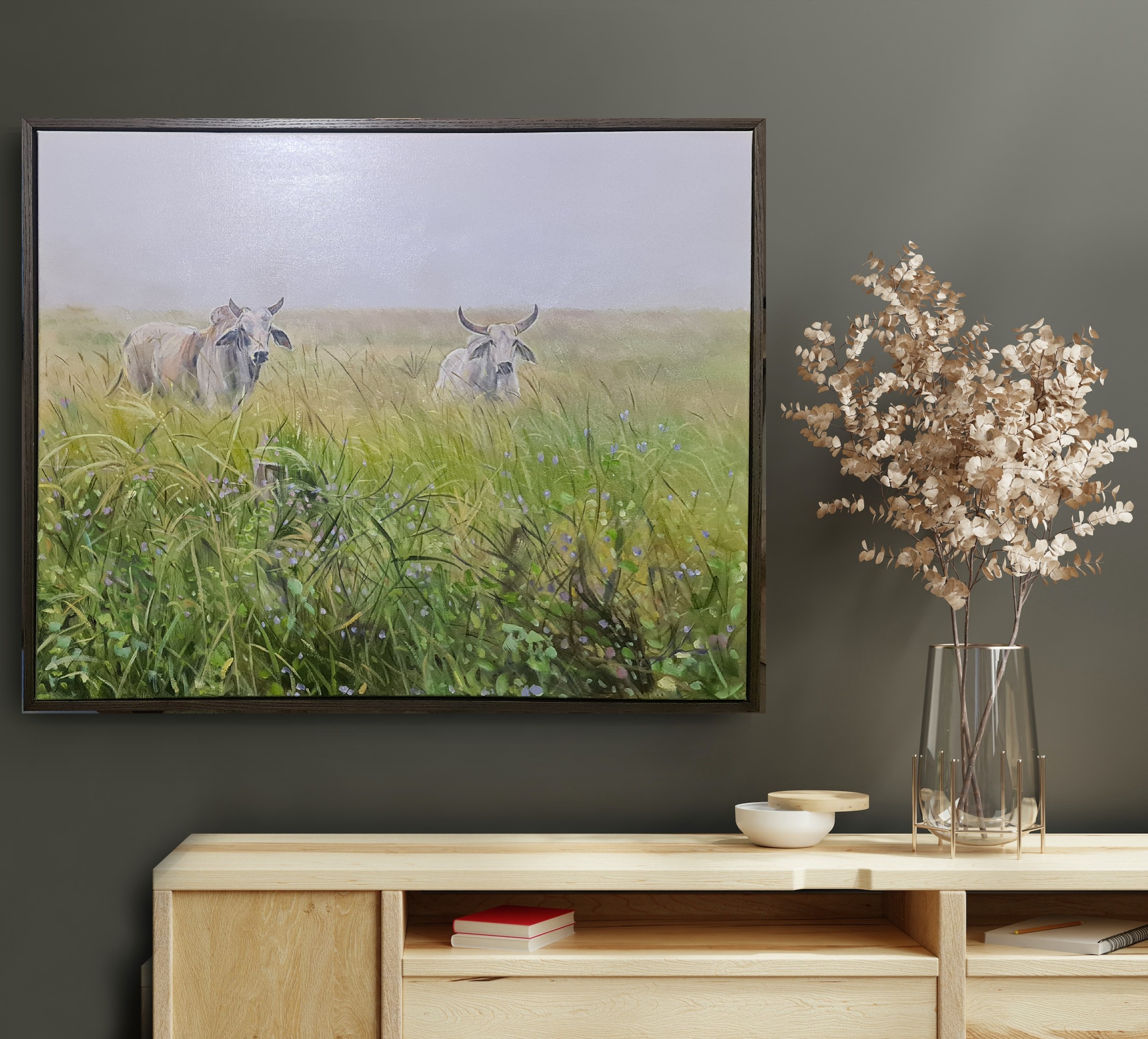 Brahmans In The Deepwater Mist Jo S Stacey Fine Art Oils In Situ With Frame 3