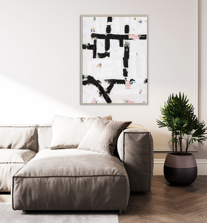 Interior Living Room Wall Mockup With Gray Sofa And Decor On Bei