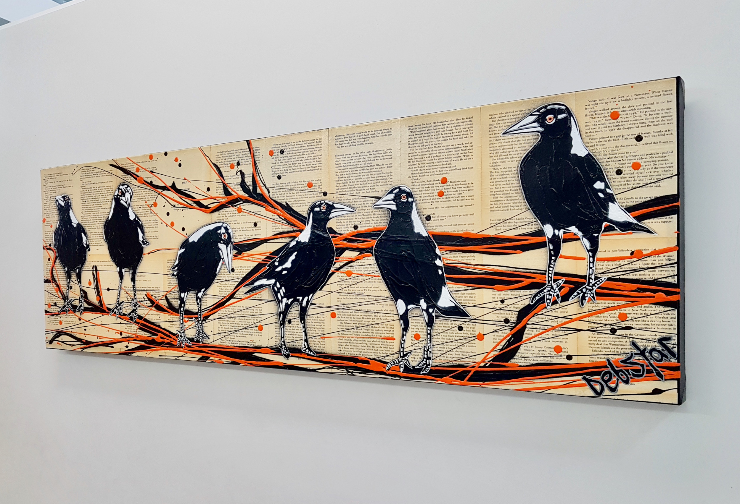 Mischief Of Magpies! Book Pages Pop Popart Deborah Lang Art Urban Canvas 3