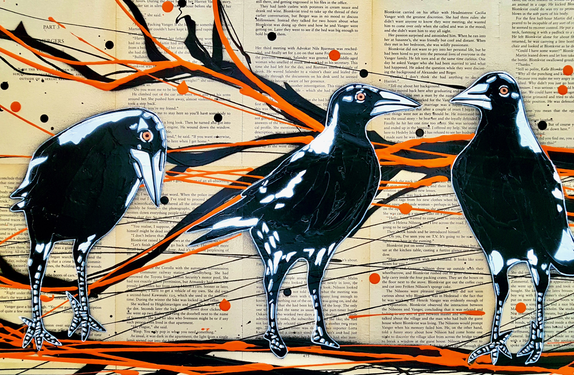 Mischief Of Magpies! Book Pages Pop Popart Deborah Lang Art Urban Canvas 4