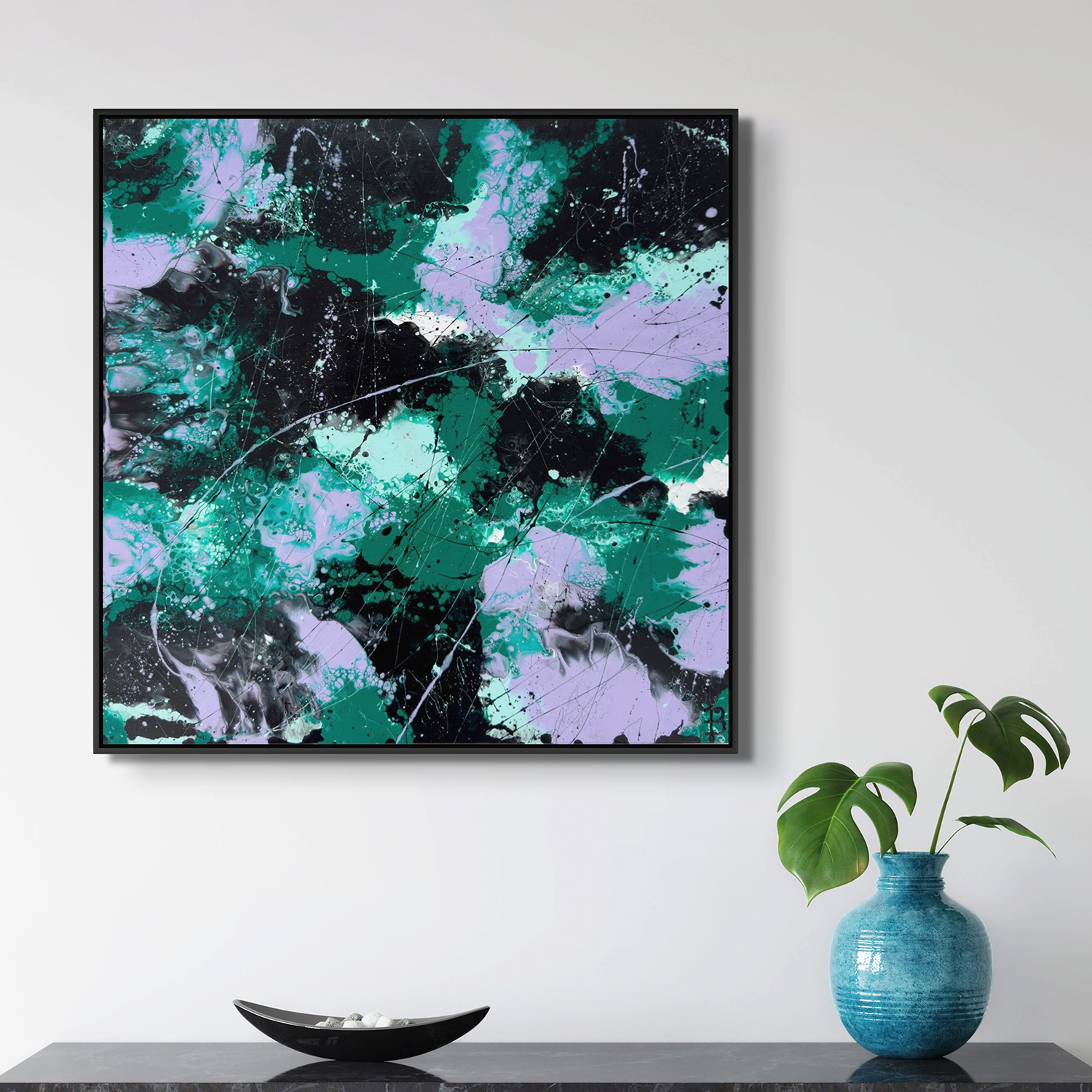Forest Ii Original Abstract Art Black Frame In Situ