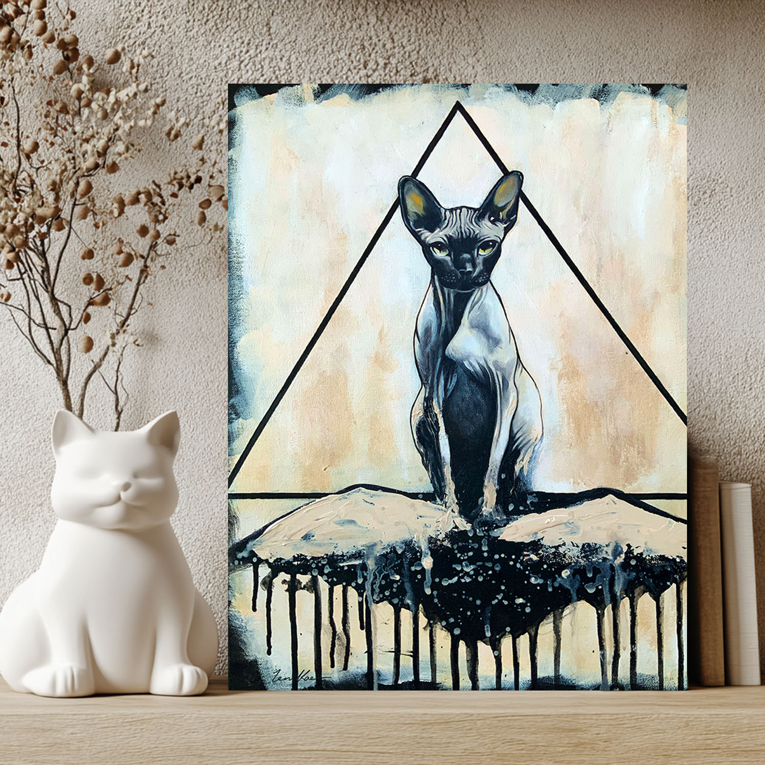 Leni Kae Sphinx Cat Activation Insitu Bookshelf2 Mixed Media On Canvas (2)