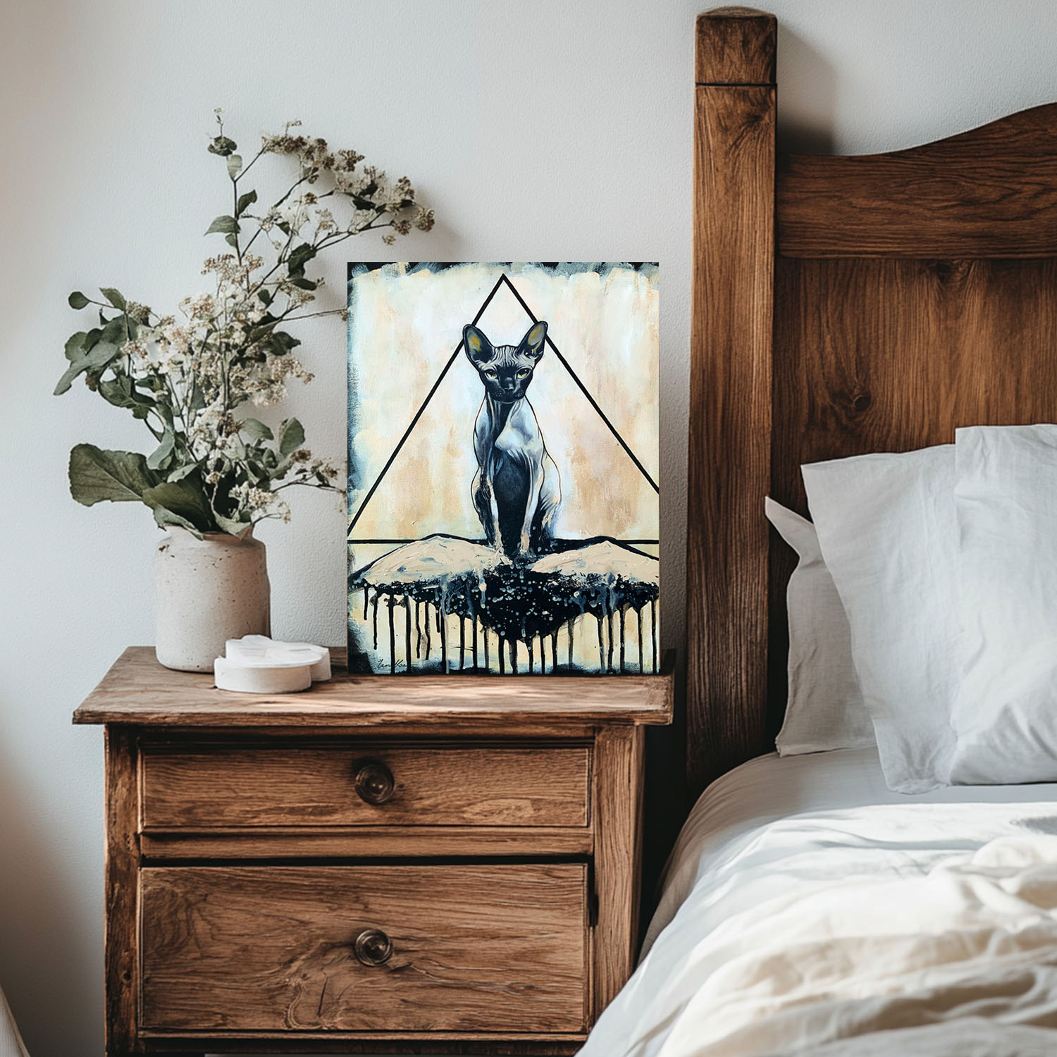 Leni Kae Sphinx Cat Activation Insitu Bedside2 Mixed Media On Canvas (2)