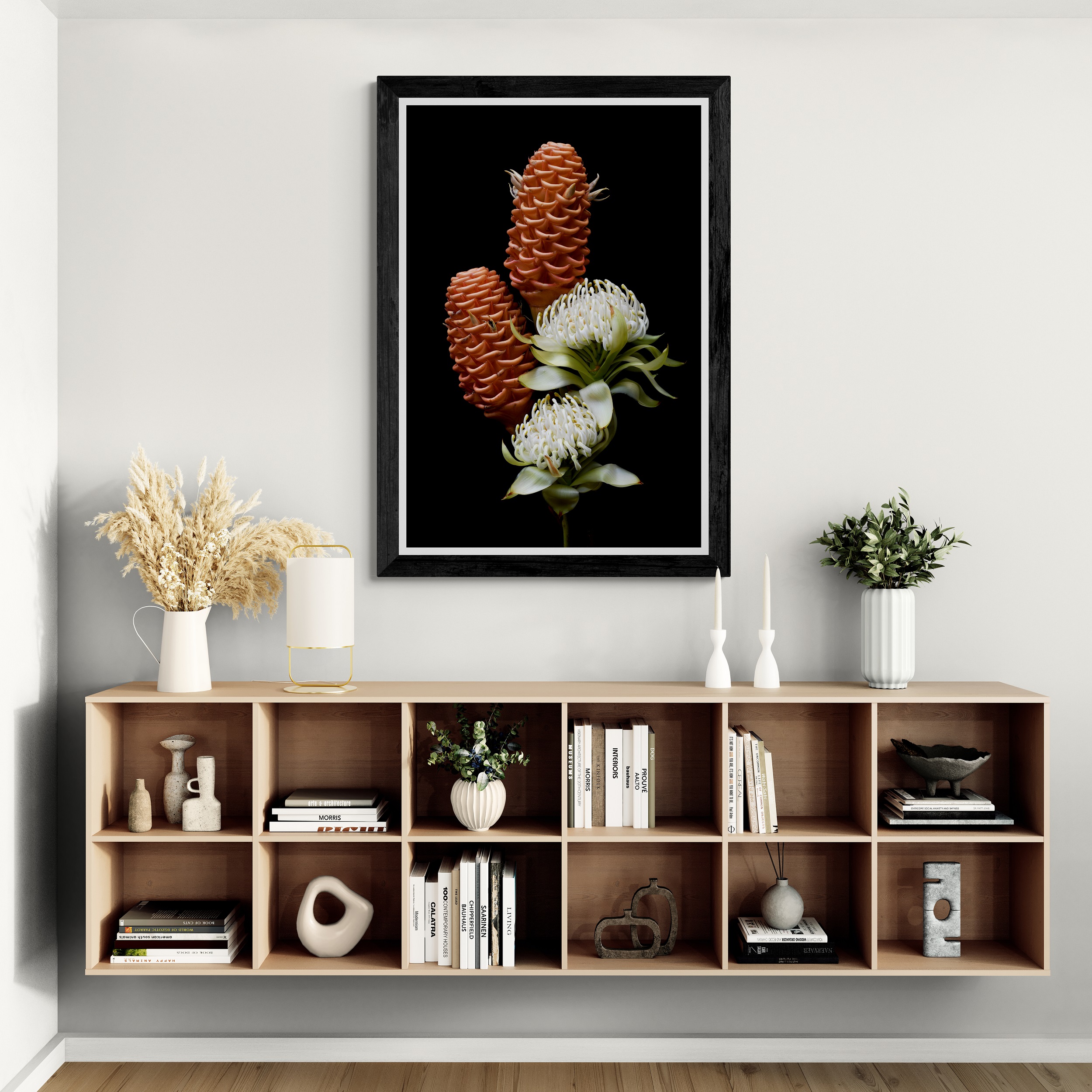 Living Room With Wooden Bookcase