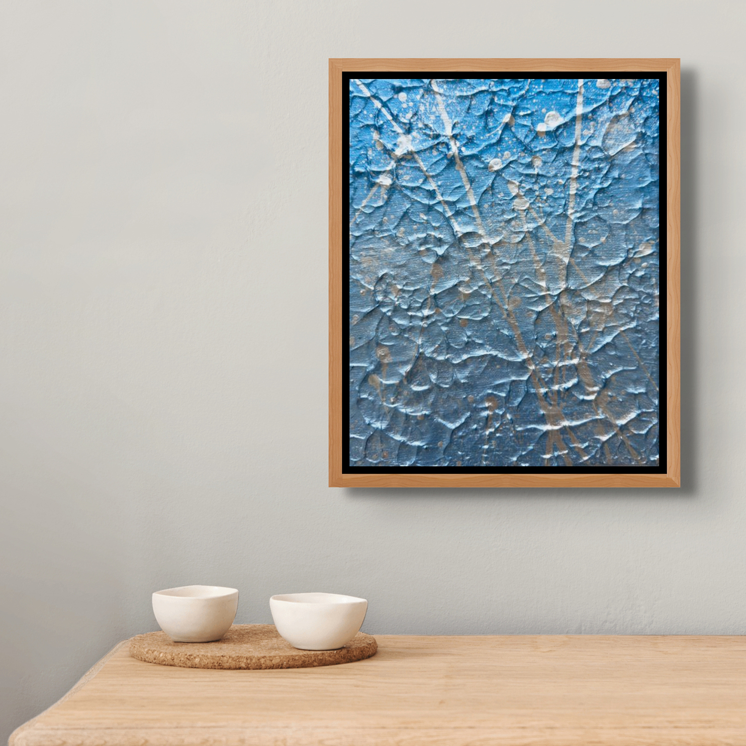 Ocean Mist Original Abstract Textured Painting Oak Frame