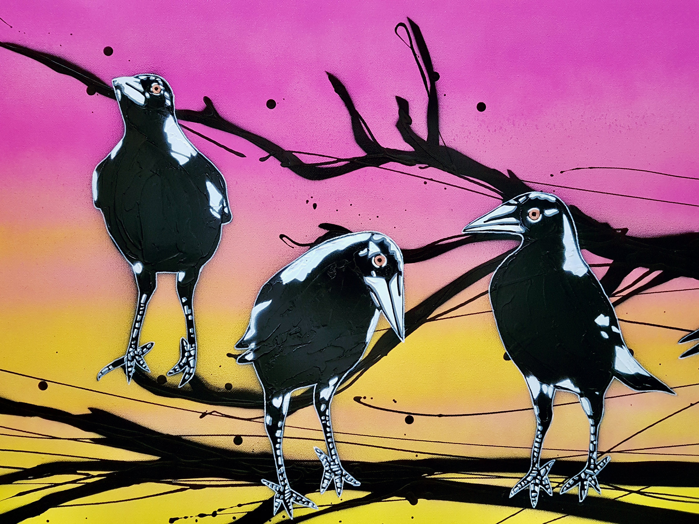 Mischief Of Magpies Sunrise Pop Popart Deborah Lang Art Urban Canvas 5