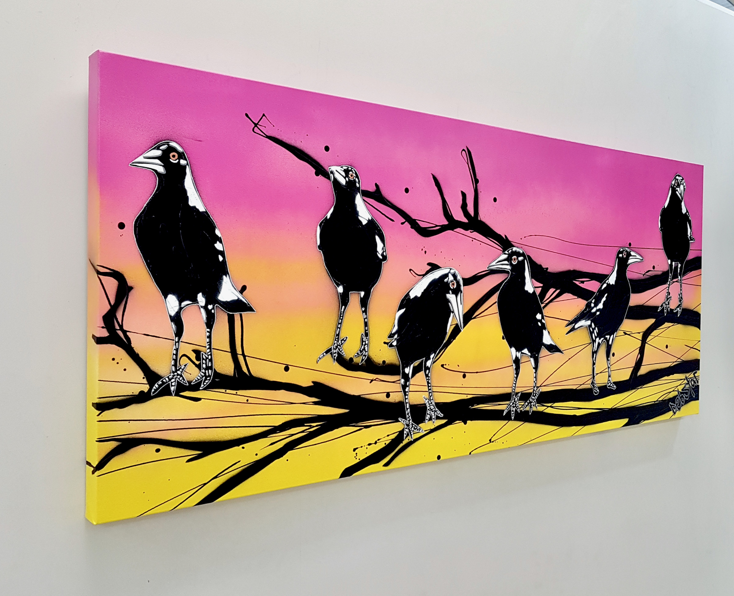 Mischief Of Magpies Sunrise Pop Popart Deborah Lang Art Urban Canvas 3