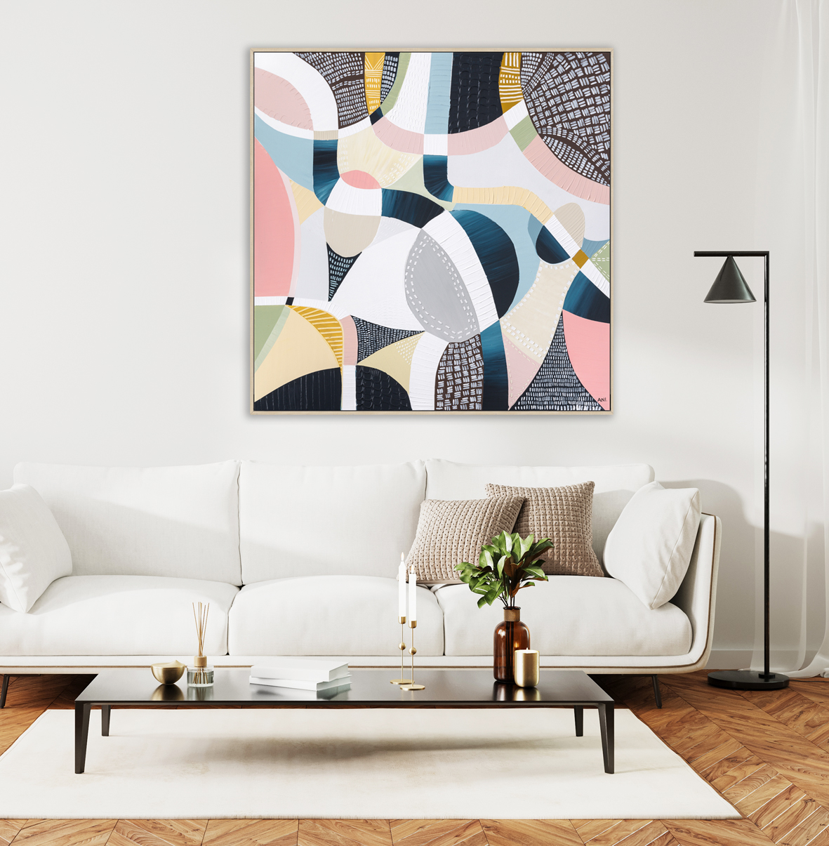 Modern Home Living Room Interior With White Sofa And Coffee Table With Decor, 3d Render