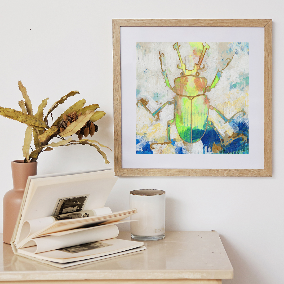 Lr 083 Rainbow Stag Beetle Solitude I Smith And Brooks Art Beach Vibes Beetle Art Art For My Coastal Home Tropical Interiors