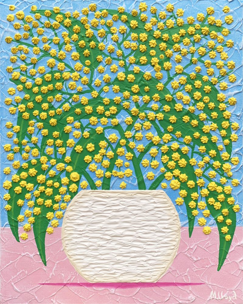 Spring Wattle Tree Flowers in a cream vase