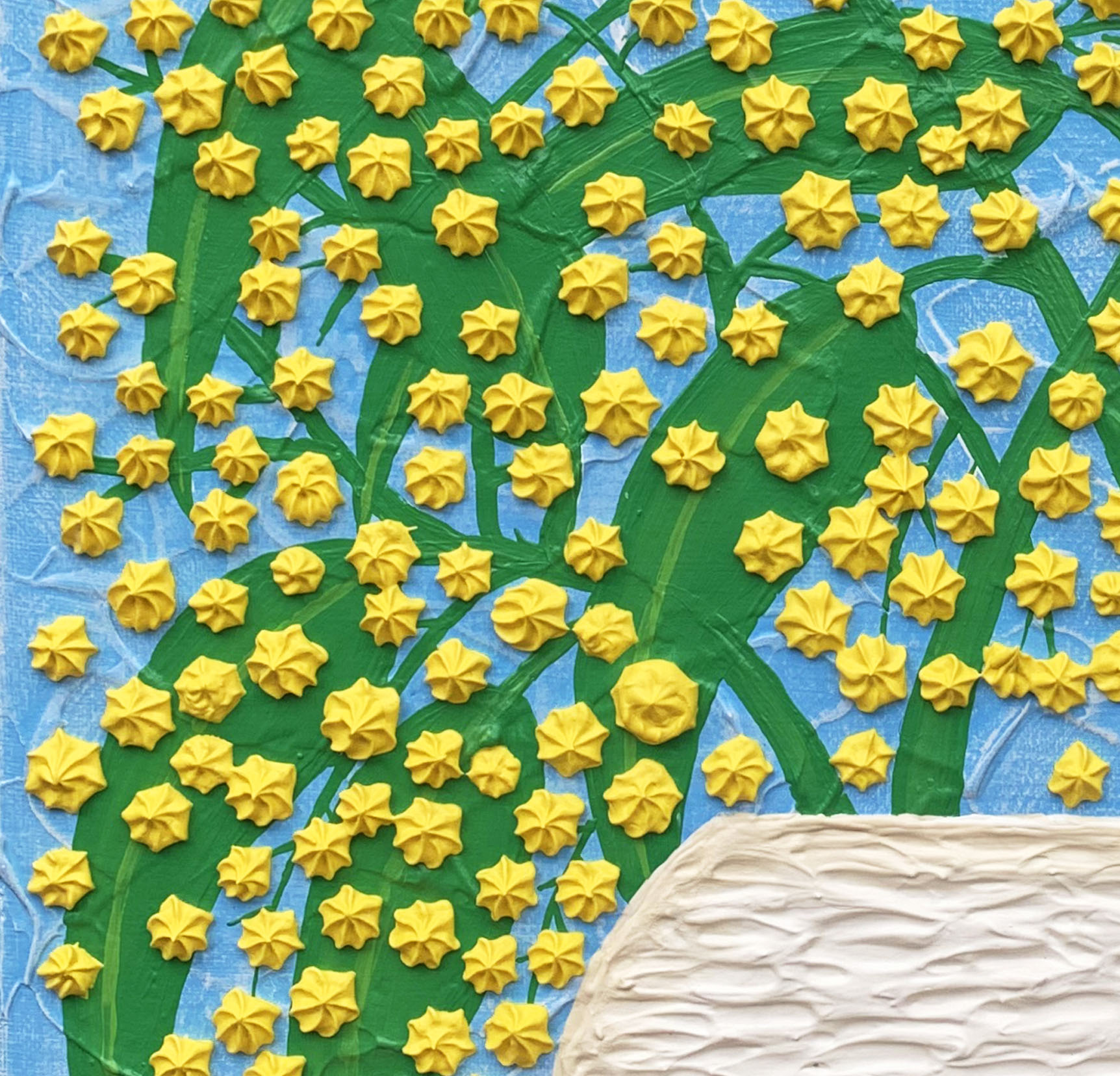 Close Up 2 Textures Wattle Flowers In A Vase Pink Table Miranda Lloyd Artist Australia